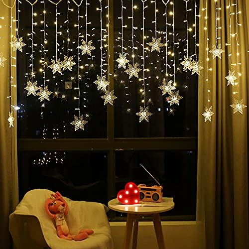 LED Curtain Lights,9.84ft/3M 96 LED Snowflake Curtain String Lights Plug-in Window Curtain Lights with 8 Modes Decoration for Christmas, Wedding, Party,Wall, Home Decorations